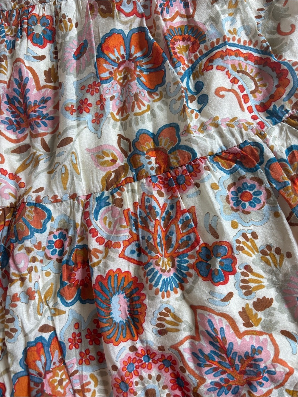 1.STATE Floral Mini Dress in Orange, Blue, Pink and Tan - Picture 3 of 4